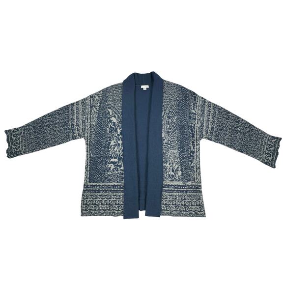 PureJill J Jill Artisanal Jacquard Cardigan Sweater Small Open Front Blue Gray - Picture 7 of 9